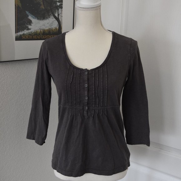 Eddie Bauer Gray Three-Quarter Sleeve Empire Waist Cotton Top XS - Picture 9 of 10
